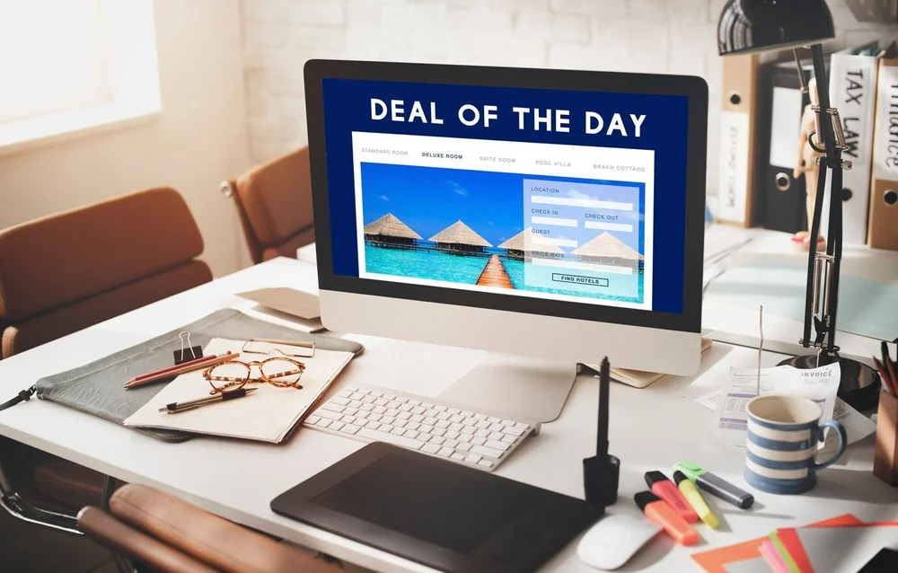 Hotel booking website on a screen